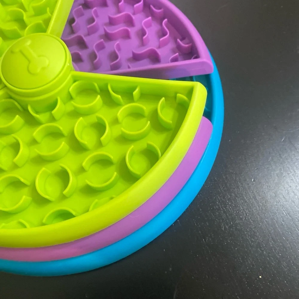 Vibrant Slow Feeder Dog Bowl - Yellow, Purple, and Blue
